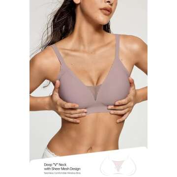 Vertvie Womens Seamless Wireless Bras No Underwire Comfortable Deep V Mesh Bralettes Push Up Bras Fu...