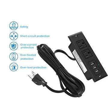 Furniture Recessed Power Strip, Recessed Desk Outlet with 3.1A Max USB, in Conference Desk Recessed Power Outlets Socket, Desktop Power Grommet with 6.56ft Power Cord Black
