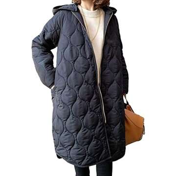 Sexyshine Women's Diamond Quilted Jacket Zipper Up Hooded Long Lightweight Padding Down Coat with Pockets,23918BL