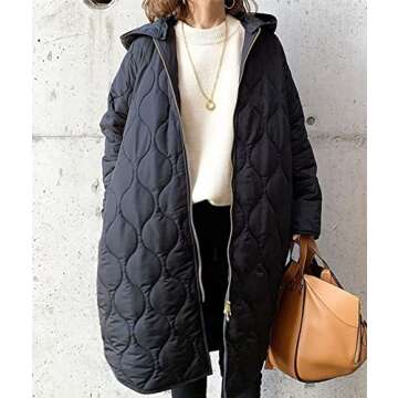 Sexyshine Women's Diamond Quilted Jacket Zipper Up Hooded Long Lightweight Padding Down Coat with Pockets,23918BL