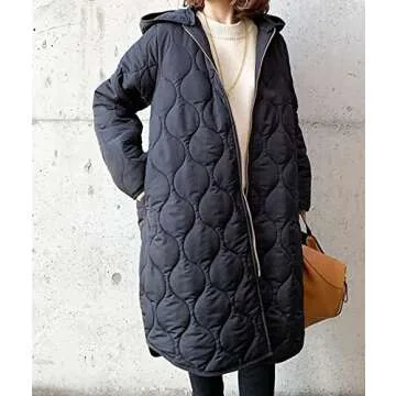Sexyshine Women's Diamond Quilted Jacket Zipper Up Hooded Long Lightweight Padding Down Coat with Pockets,23918BL