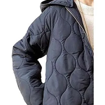 Sexyshine Women's Diamond Quilted Jacket Zipper Up Hooded Long Lightweight Padding Down Coat with Pockets,23918BL