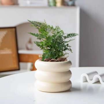 SANDYBAYTAS Unique Ceramic Plant Pot with Drainage Hole for Home Decor