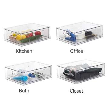 Vonbryzy 3 Pack Stackable Refrigerator Organizer Bins with Pull-out Drawer, Clear Fridge Drawer Organizer with Handle, Large Food Storage Containers for Kitchen, Pantry Organization, Cabinet, Freezer