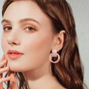 Spotmart Rose Gold Earrings with Pink Opal, Hoop Earrings for Women, Drop Dangle Earrings for Women ...