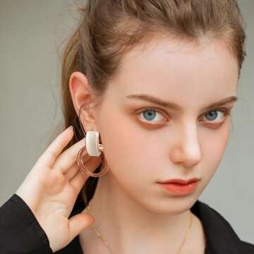 Spotmart Rose Gold Earrings with Pink Opal, Hoop Earrings for Women, Drop Dangle Earrings for Women Trendy, Fashion Statement Jewelry Gift