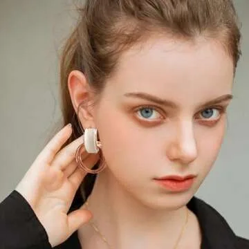 Spotmart Rose Gold Earrings with Pink Opal, Hoop Earrings for Women, Drop Dangle Earrings for Women Trendy, Fashion Statement Jewelry Gift