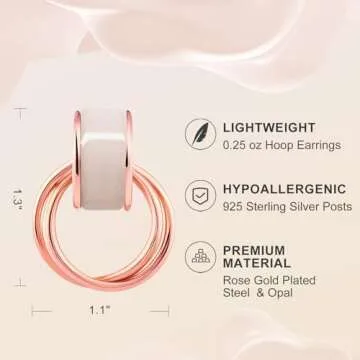 Spotmart Rose Gold Earrings with Pink Opal, Hoop Earrings for Women, Drop Dangle Earrings for Women Trendy, Fashion Statement Jewelry Gift