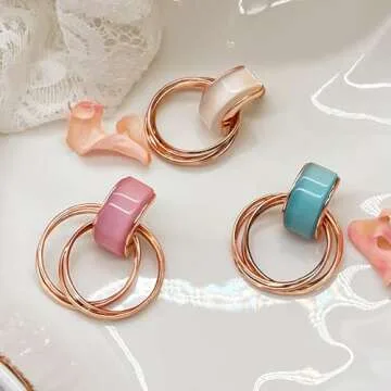 Spotmart Rose Gold Earrings with Pink Opal, Hoop Earrings for Women, Drop Dangle Earrings for Women Trendy, Fashion Statement Jewelry Gift