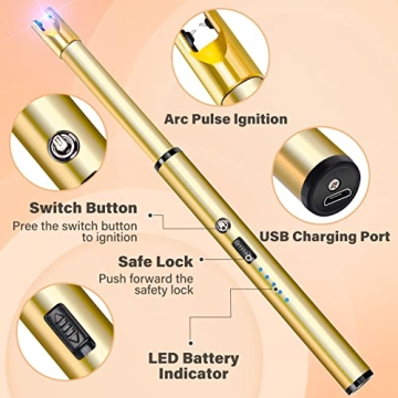 Navpeak Candle Lighter Windproof Electric Rechargeable Gold