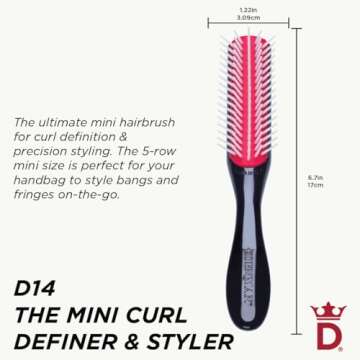 Denman Curly Hair Brush D14 (Black) 5 Row Styling Brush for Detangling, Separating, Shaping and Defi...