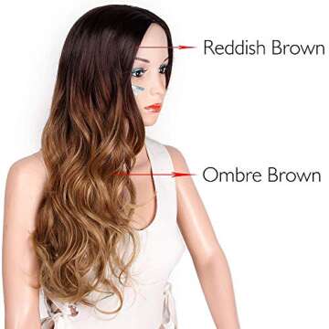 AISI QUEENS Ombre Wigs Long Curly Middle Part Wig 2 Tone Reddish Brown Wavy Wigs for Women Synthetic...
