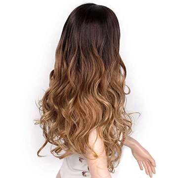 AISI QUEENS Ombre Wigs Long Curly Middle Part Wig 2 Tone Reddish Brown Wavy Wigs for Women Synthetic Heat Resistant Cosplay Daily Wigs Natural Looking