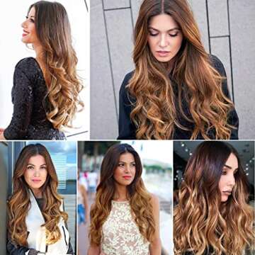 AISI QUEENS Ombre Wigs Long Curly Middle Part Wig 2 Tone Reddish Brown Wavy Wigs for Women Synthetic Heat Resistant Cosplay Daily Wigs Natural Looking