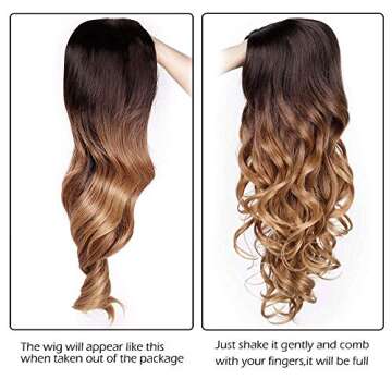 AISI QUEENS Ombre Wigs Long Curly Middle Part Wig 2 Tone Reddish Brown Wavy Wigs for Women Synthetic Heat Resistant Cosplay Daily Wigs Natural Looking