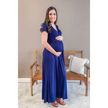 OUGES Womens Short Sleeve V-Neck Wrap Waist Maxi Dress(Royal Blue394,S)