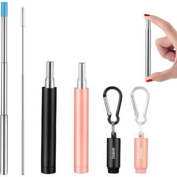 Eco-Friendly Collapsible Metal Straws - 2 Pack Starter Set