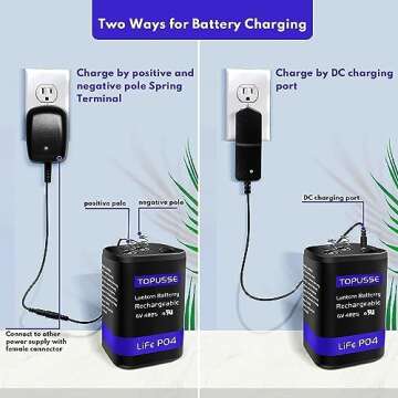 TOPUSSE Rechargeable 6 Volt Battery with Charger for Lanterns