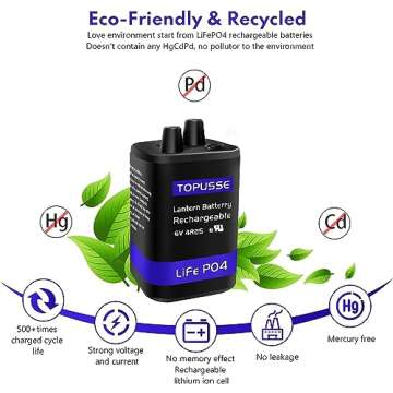 TOPUSSE Rechargeable 6 Volt Battery with Charger for Lanterns