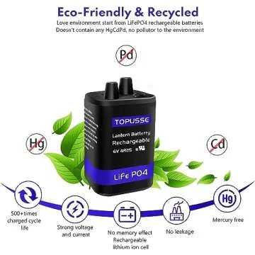 TOPUSSE Rechargeable 6 Volt Battery with Charger for Lanterns