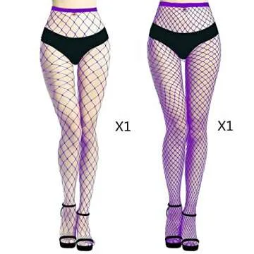 MengPa Women's Fishnets Tights High Waist Stockings Sexy Party Pantyhose 2Pcs (Purple-(L&XL Gride)) 2442