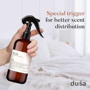 Dusa Santal Room Spray - 16.9 fl oz - Ultimate Home Fragrance, Bed Room Essentials & Soothing Fabric - Natural Air Freshener & Linen Mist for Home - Eco-Friendly Odor Eliminator w/Aromatherapy