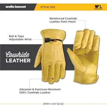 Wells Lamont Cowhide Leather Work Gloves: Adjustable & Durable