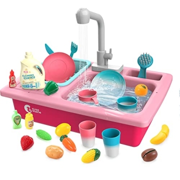 CUTE STONE Color Changing Play Kitchen Sink with Real Faucet & Dishes