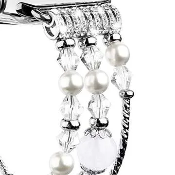 TOMAZON Bracelet Band Compatible for Apple Watch Band 38mm 40mm 41mm Series SE 7 6 5 4 3 2 1, Fashion Handmade Elastic Dressy Crystal Pearl iWatch Wristband for Women, White