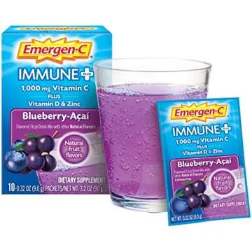 Emergen-C Immune+ 1000mg Vitamin C Powder, with Vitamin D, Zinc, Antioxidants and Electrolytes for Immunity, Immune Support Dietary Supplement, Blueberry Acai Flavor - 10 Count