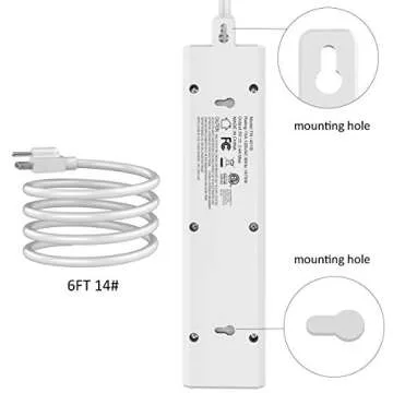 Surge Protector, POWSAF Power Strip with 12-Outlet(3-Sided) and 3 USB Ports(5V/3.4A, 17W), 6-Ft(1875W/15A) Heavy Duty Extension Cord, ETL Listed, White