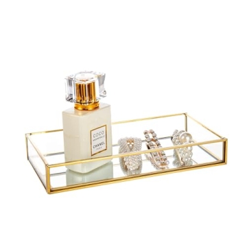 Elegant Gold Glass Vanity Tray for Perfume and Jewelry