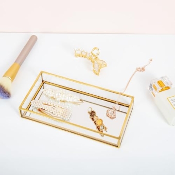 Elegant Gold Glass Vanity Tray for Perfume and Jewelry