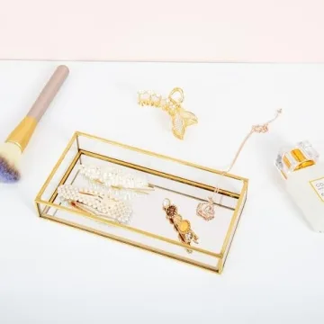 Elegant Gold Glass Vanity Tray for Perfume and Jewelry