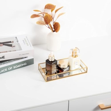 Elegant Gold Glass Vanity Tray for Perfume and Jewelry