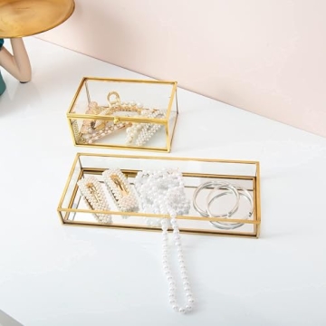 Elegant Gold Glass Vanity Tray for Perfume and Jewelry