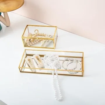 Elegant Gold Glass Vanity Tray for Perfume and Jewelry