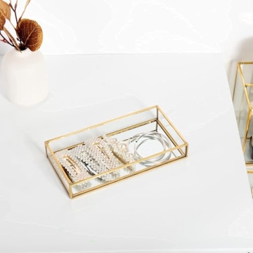 Elegant Gold Glass Vanity Tray for Perfume and Jewelry