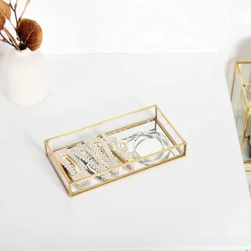 Elegant Gold Glass Vanity Tray for Perfume and Jewelry
