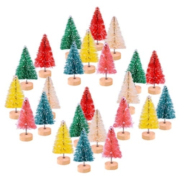 KUUQA 24Pcs Multicolor Mini Sisal Trees for Winter Decor and Crafts