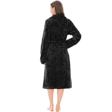 PAVILIA Premium Womens Plush Soft Robe Fluffy, Warm, Fleece Sherpa Shaggy Bathrobe (L/XL, Black)