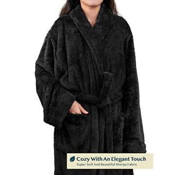 PAVILIA Premium Womens Plush Soft Robe Fluffy, Warm, Fleece Sherpa Shaggy Bathrobe (L/XL, Black)