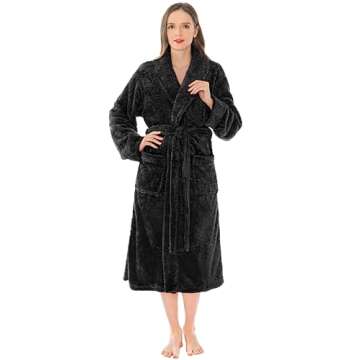 PAVILIA Premium Womens Plush Soft Robe Fluffy, Warm, Fleece Sherpa Shaggy Bathrobe (L/XL, Black)