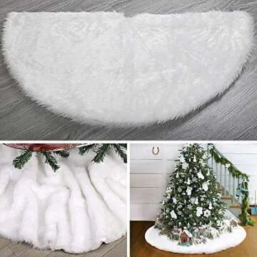 Blovec 48inch White Plush Christmas Tree Skirt