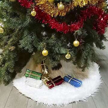Blovec 48inch White Plush Christmas Tree Skirt