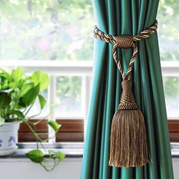 Fenghuangwu Curtain Tiebacks Handmade Elegant Curtain Tie Backs Holdbacks with Tassel for Home Office Decor 2 Pack - Dark Coffee