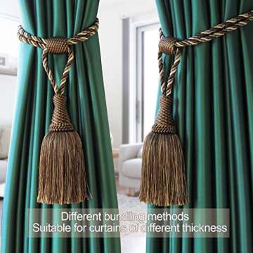Fenghuangwu Curtain Tiebacks Handmade Elegant Curtain Tie Backs Holdbacks with Tassel for Home Office Decor 2 Pack - Dark Coffee