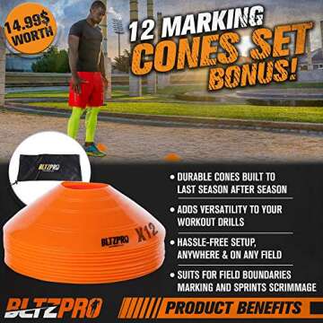 Bltzpro Football & Soccer Training Equipment - 12 Cones & 20 ft Agility Ladder speed Practice kit for Kids and coaches - Conditioning & footwork workout gear -With 2 Bags & Agility Drills eBook-orange