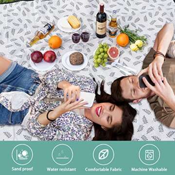 WILLOW WEAVE Beach Mat Sand Free Washable, Waterproof Camping Emergency Blankets | Picnic Baskets Accessories with Waterproof Backing and Shoulder Strap - Leaf