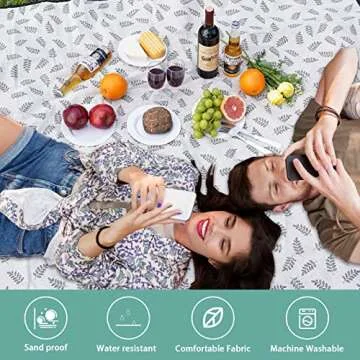 WILLOW WEAVE Beach Mat Sand Free Washable, Waterproof Camping Emergency Blankets | Picnic Baskets Accessories with Waterproof Backing and Shoulder Strap - Leaf
